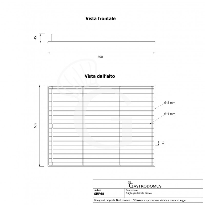 Rejilla plastificada con tope color blanco 605x800 mm