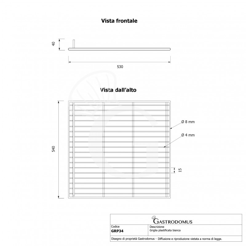 Rejilla plastificada con tope color blanco 530 mm x 540 mm
