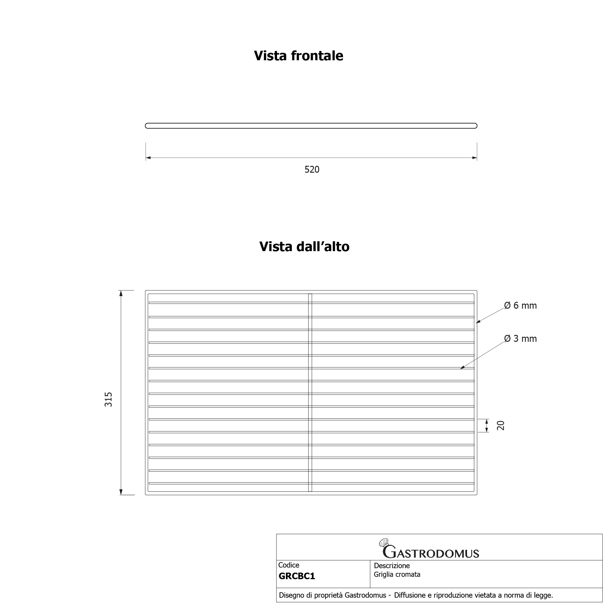 Rejilla cromada - L 520 mm x P 315 mm