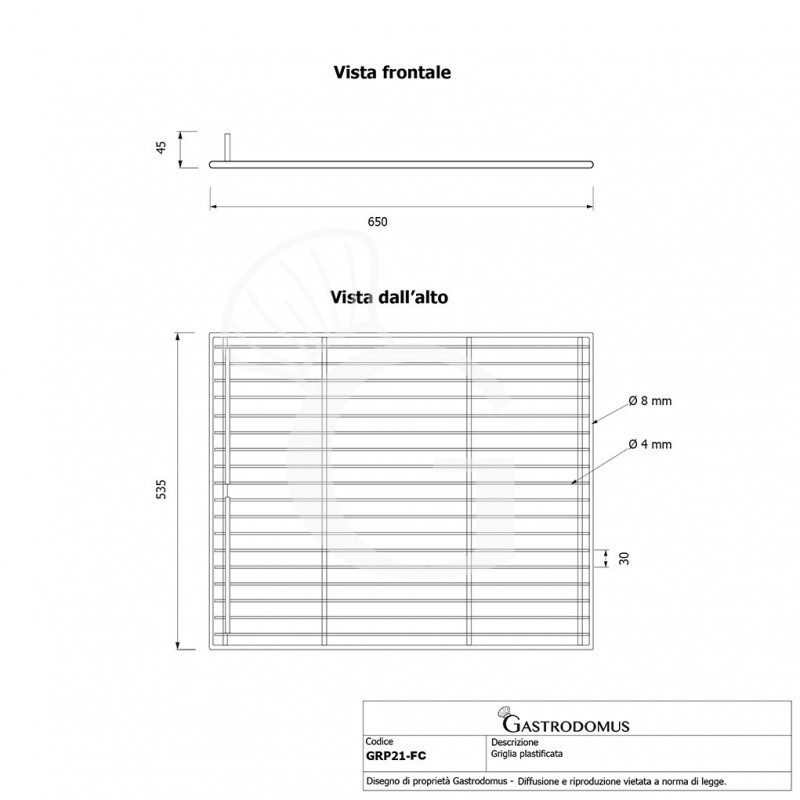 Rejilla plastificada con tope color gris 535 mm x 650 mm