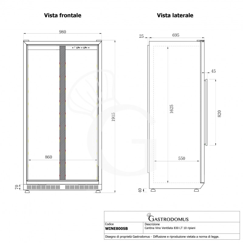 Vinoteca empotrable ventilada 830 LT 8 estantes 168 botellas +5°C/+22°C