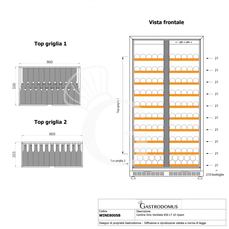 Vinoteca empotrable ventilada 830 LT 8 estantes 168 botellas +5°C/+22°C