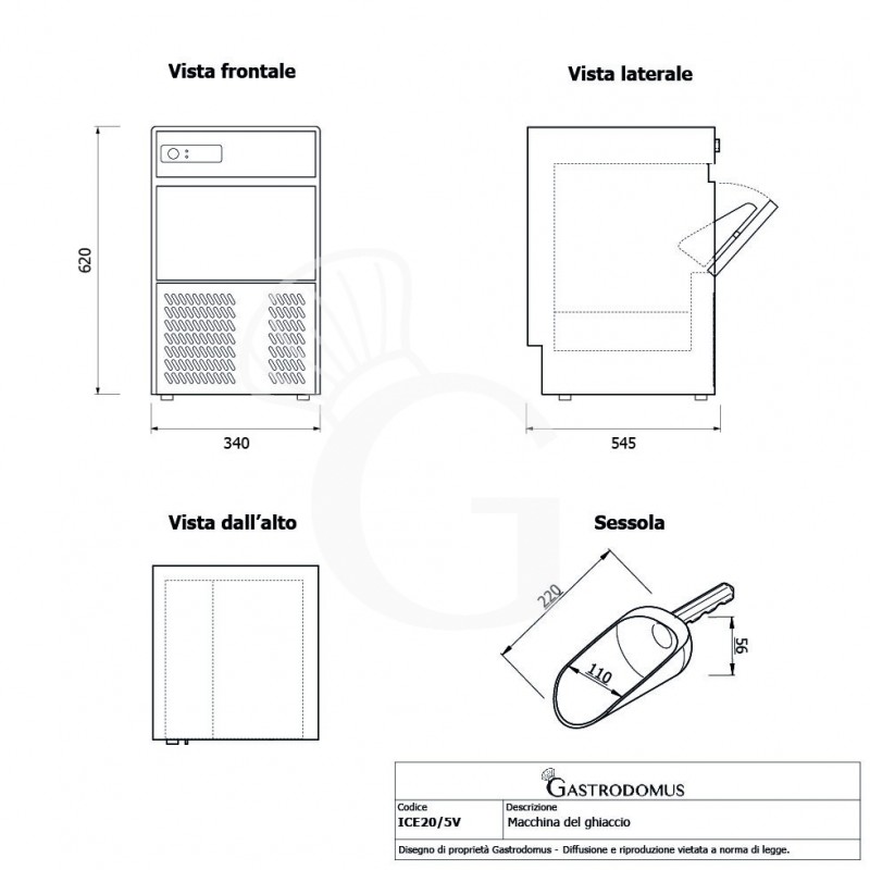 Máquina de hielo monofásica, 20 kg/24 h, cubito hueco, refrigeración por aire