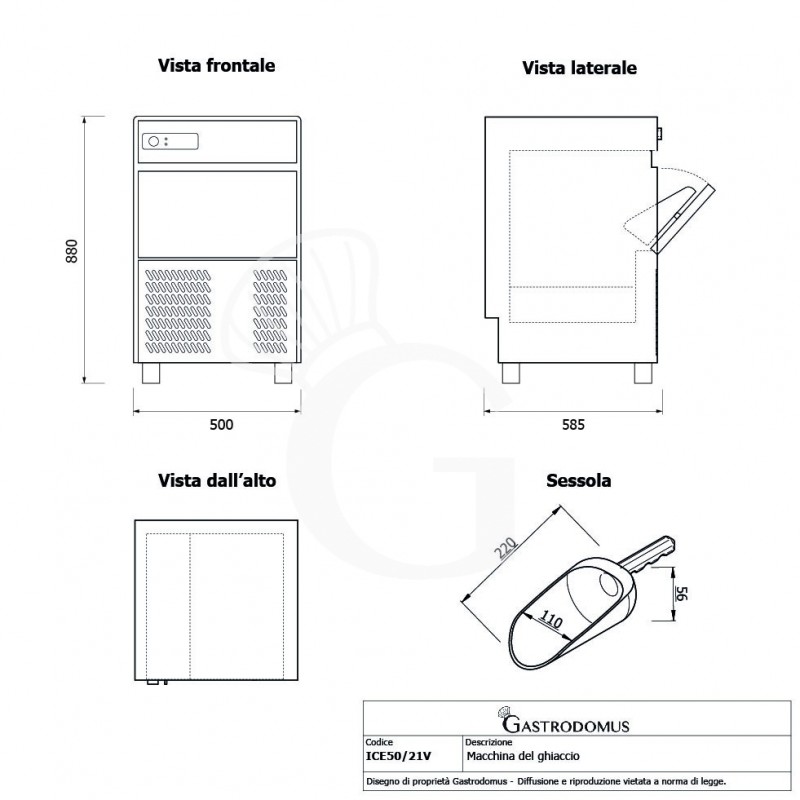 Máquina de hielo monofásica, 50 kg/24 h, cubito hueco, refrigeración por aire