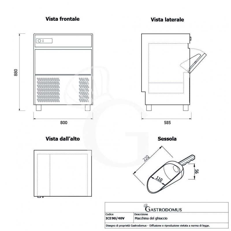 Máquina de hielo monofásica, 90 kg/24 h, cubito hueco, refrigeración por aire