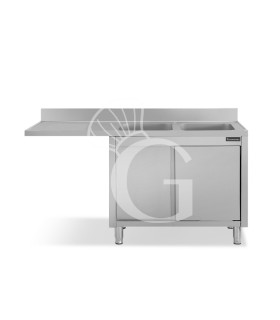 Fregadero con mueble y hueco para lavavajillas, 2 cubetas, escurridor a la izquierda L 1600 mm x P 700 mm x A 950 mm