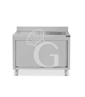 Fregadero con mueble inox con 2 puertas correderas, 1 cubeta, escurridor a la izquierda y peto L 1600 mm x P 700 mm x A 950 mm