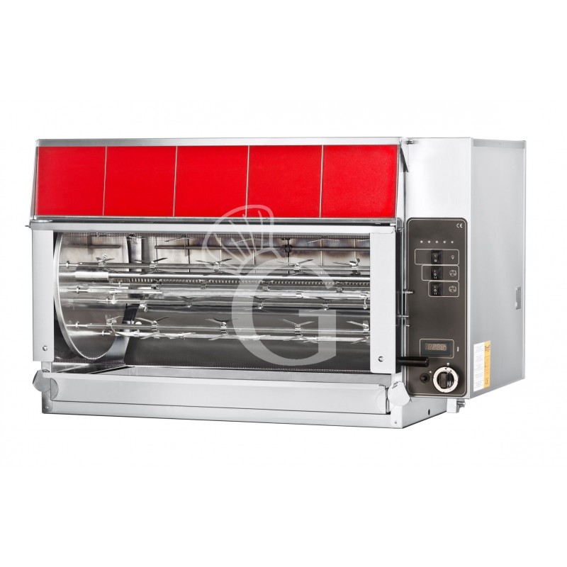 Asador de pollos planetario de gas L 1420 mm x P 980 mm x A 980 mm, capacidad hasta 126 pollos.