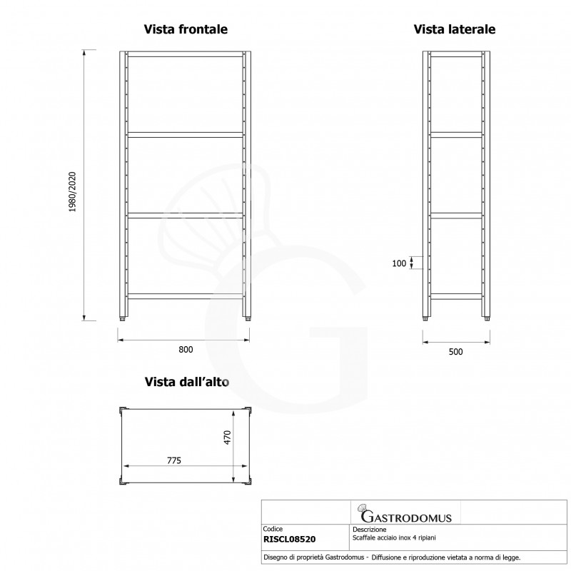 estanteria de pie de acero inoxidable 4 estantes l 800 x p 500 x a 2000 mm