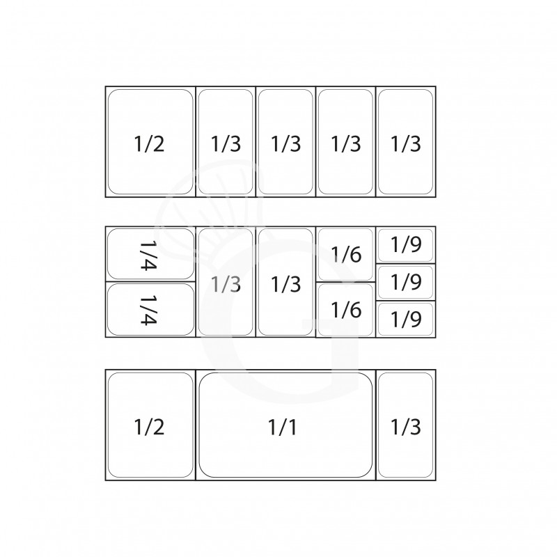 Vitrina Refrigerada horizontal para pizzería, Capacidad 4 Cubetas GN1/3 + 1 Cubeta GN1/2
