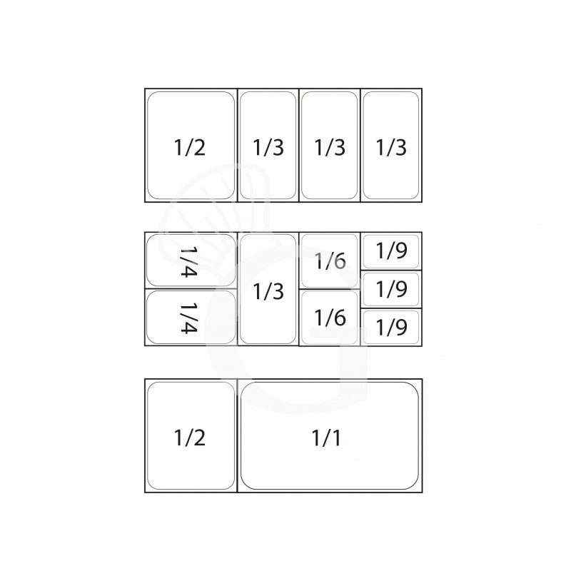 Vitrina Refrigerada horizontal con motor a la izquierda, Longitud 1200 mm, Capacidad 3 Cubetas GN1/3 + 1 Cubeta GN1/2