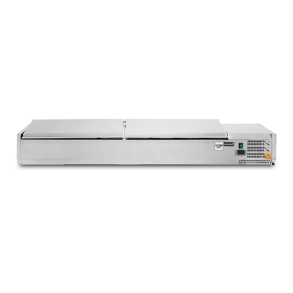 Vitrina refrigerada con tapa de acero inoxidable, L 2000 mm, para 10 cubetas GN 1/4