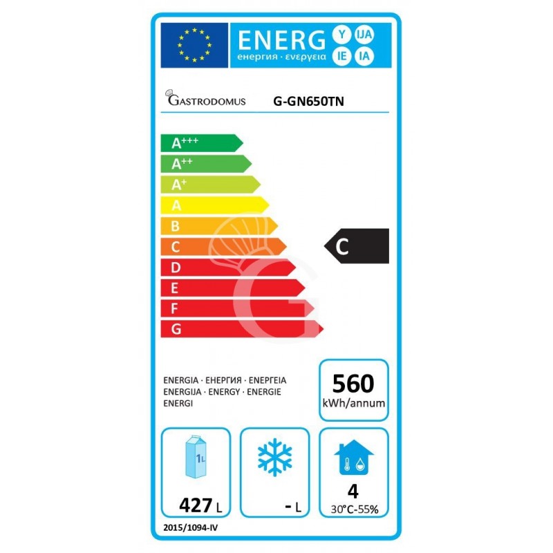 Armario refrigerado ventilado -2 °C / +8 °C 650 L clase energética C preparado para bandejas 60x40 / 60x80