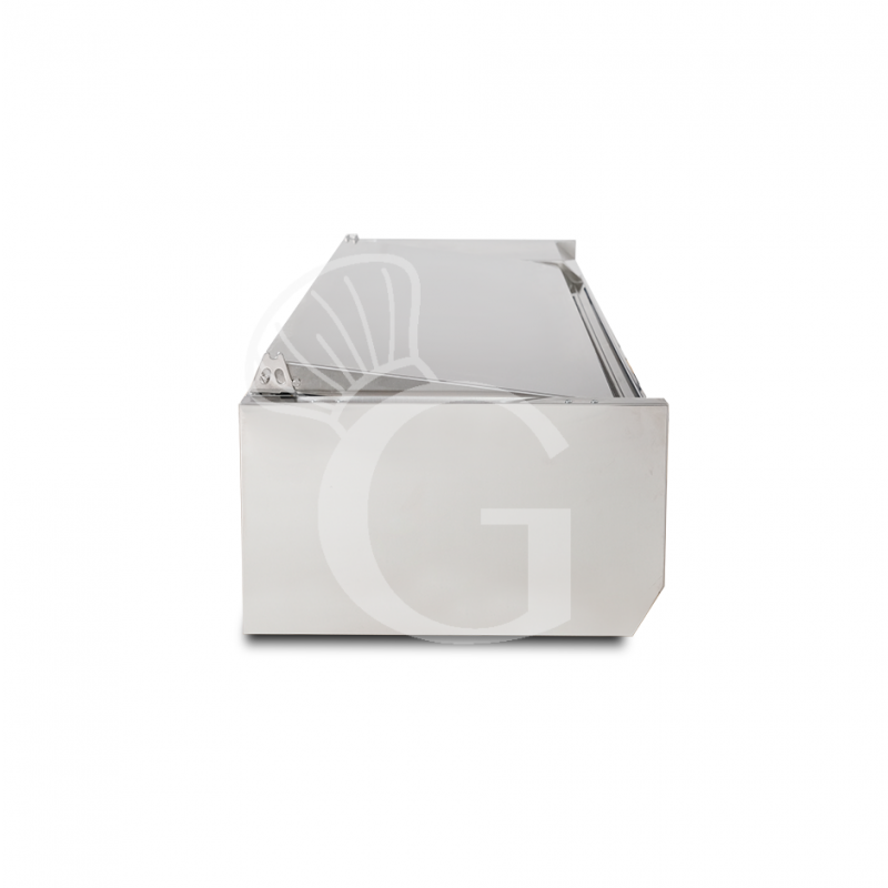 Vitrina refrigerada para pizzería con tapa de acero inoxidable, L 1400 mm, para 4 cubetas GN 1/3 + 1 cubeta GN 1/2