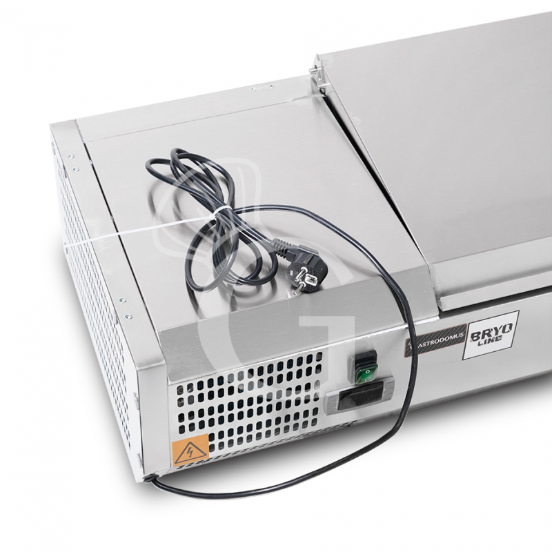 Vitrina refrigerada con motor a la izquierda y tapa de acero inoxidable L 1500 mm para 5 cubetas GN1/3 + 1 cubeta GN1/2