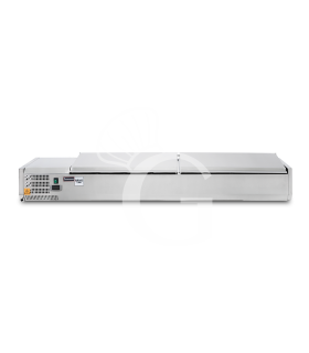 Vitrina refrigerada con motor a la izquierda y tapa de acero inoxidable L 1800 mm para 8 cubetas GN1/3