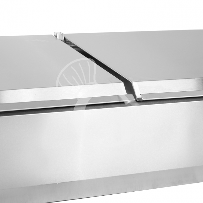 Vitrina refrigerada con motor a la izquierda y tapa de acero inoxidable L 2000 mm para 9 cubetas GN1/3