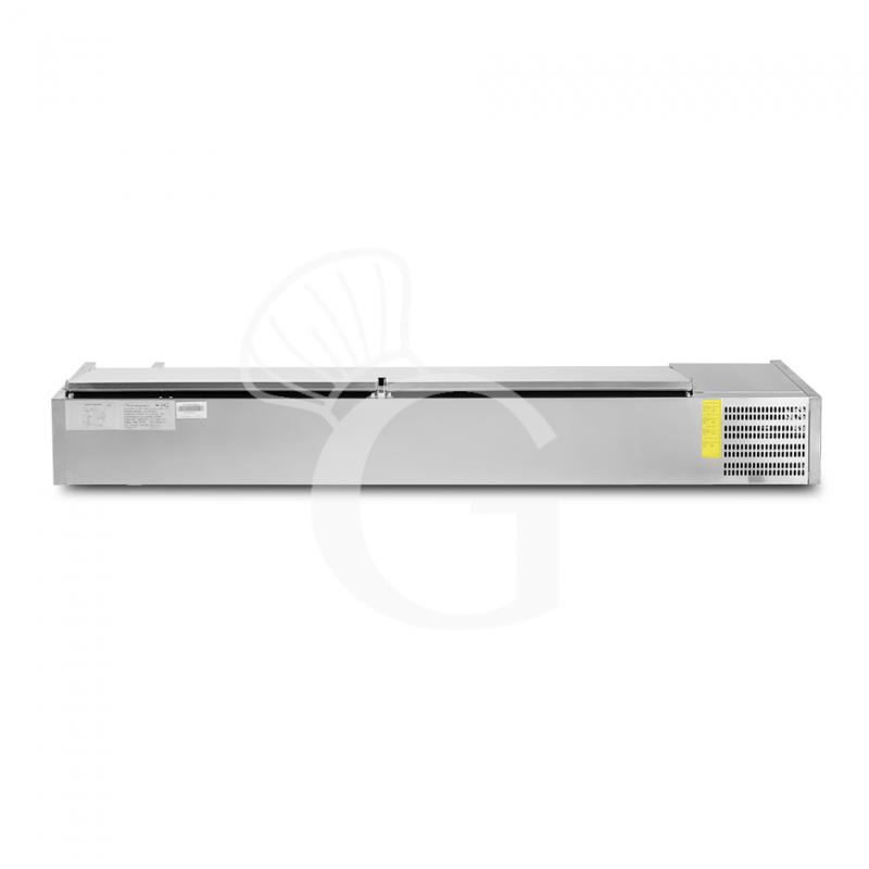 Vitrina refrigerada con motor a la izquierda y tapa de acero inoxidable L 2000 mm para 9 cubetas GN1/3