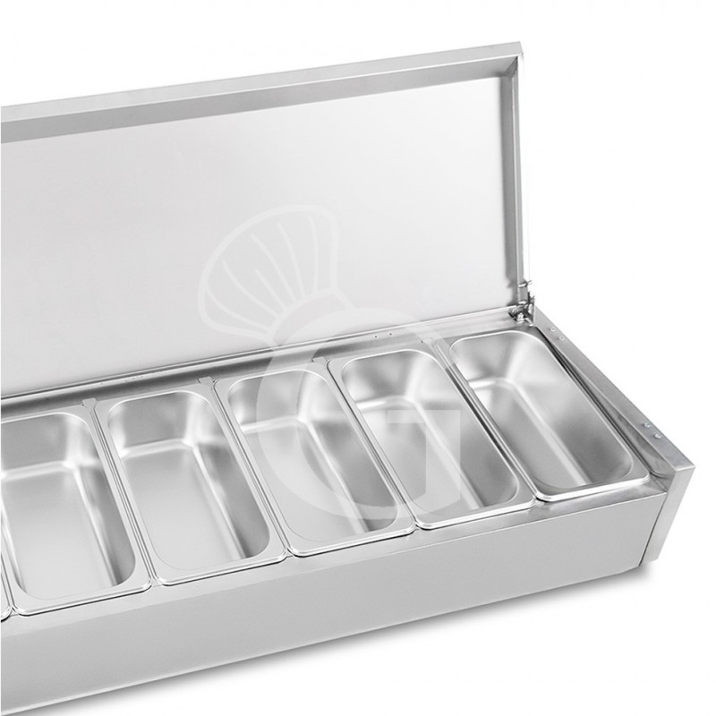 Vitrina refrigerada con motor a la izquierda y tapa de acero inoxidable L 2000 mm para 9 cubetas GN1/3