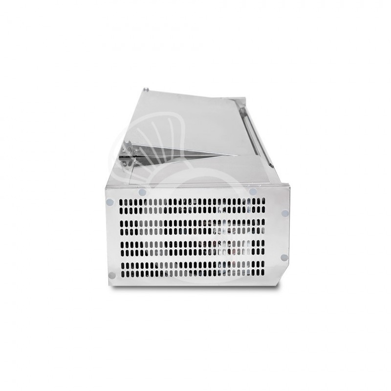 Vitrina refrigerada con motor a la izquierda y tapa de acero inoxidable L 2000 mm para 9 cubetas GN1/3