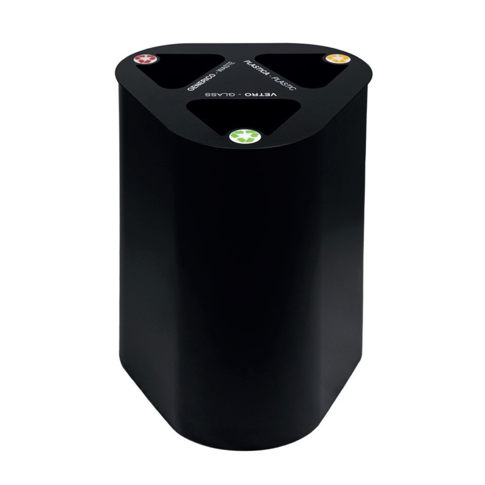 Papelera de metal pintado en negro para recogida selectiva 3 compartimentos de 25 L