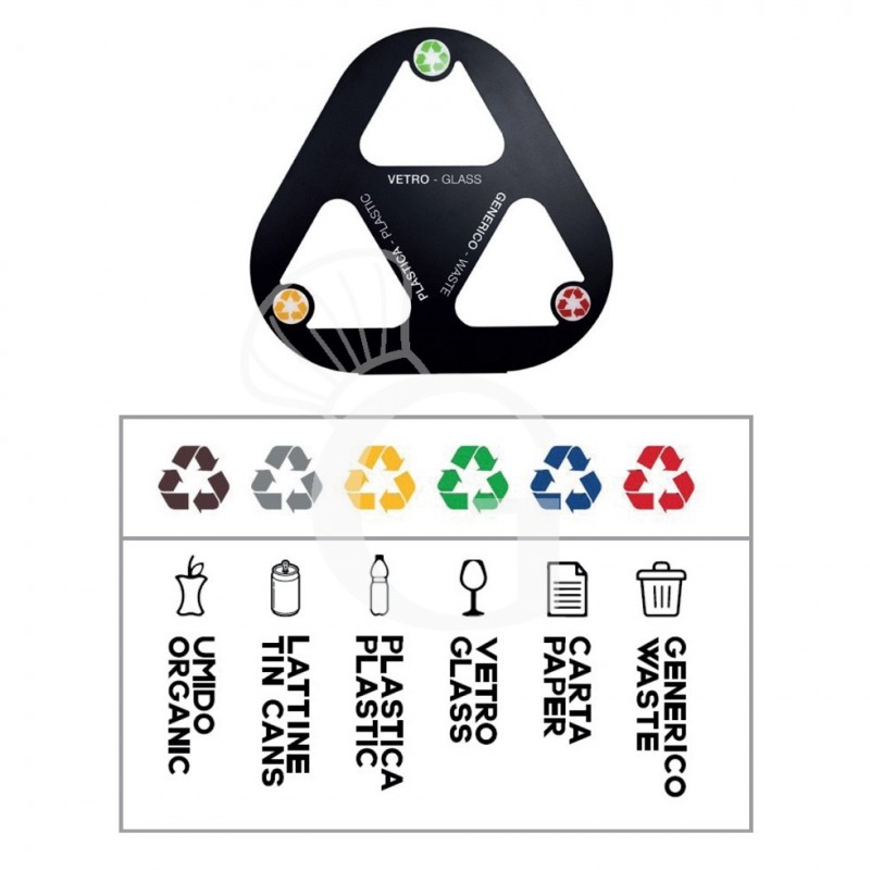 Papelera de metal pintado en negro para recogida selectiva 3 compartimentos de 25 L