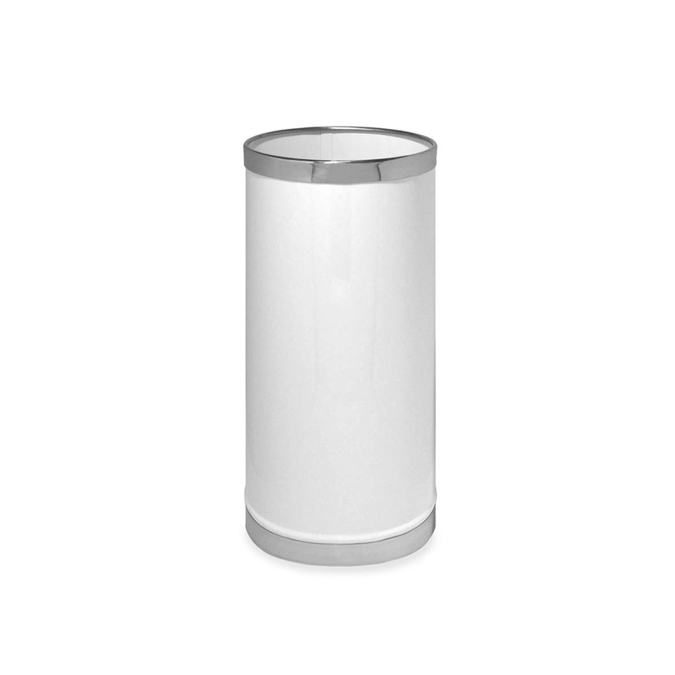 Paragüero redondo de metal lacado blanco con acabados en acero inoxidable