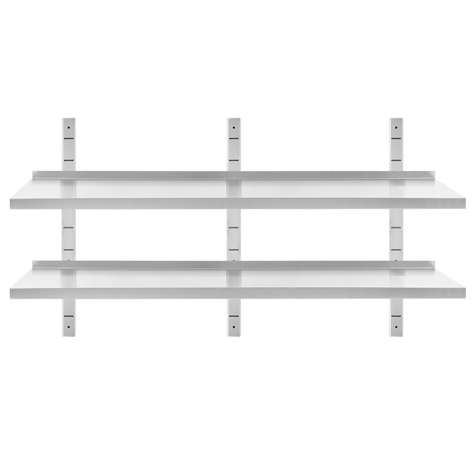 Estante de pared doble de acero inoxidable, L 2000 mm x P 400 mm x A 700 mm