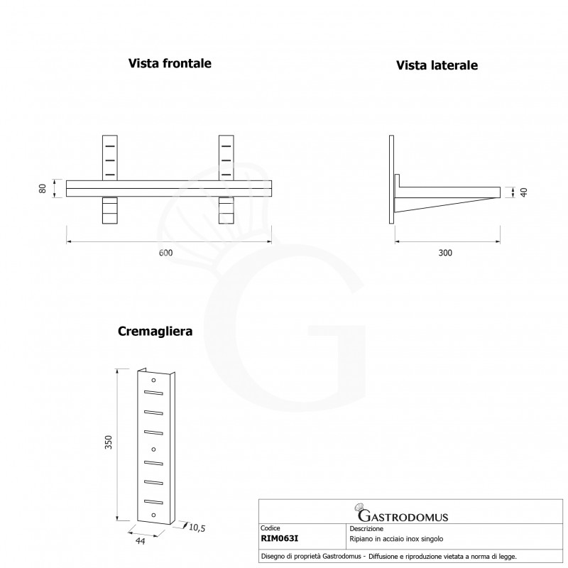 copy of Mensola in acciaio inox singola, L 600 mm x P 300 mm x H 700 mm