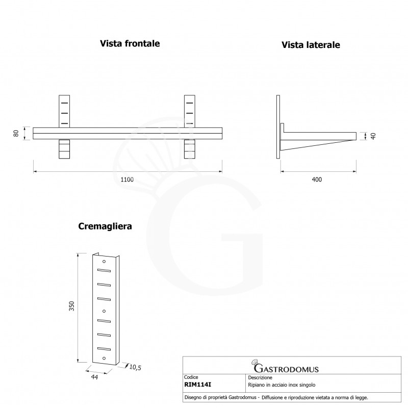 Estante de acero inoxidable L 1100 mm x P 400 mm x H 350 mm