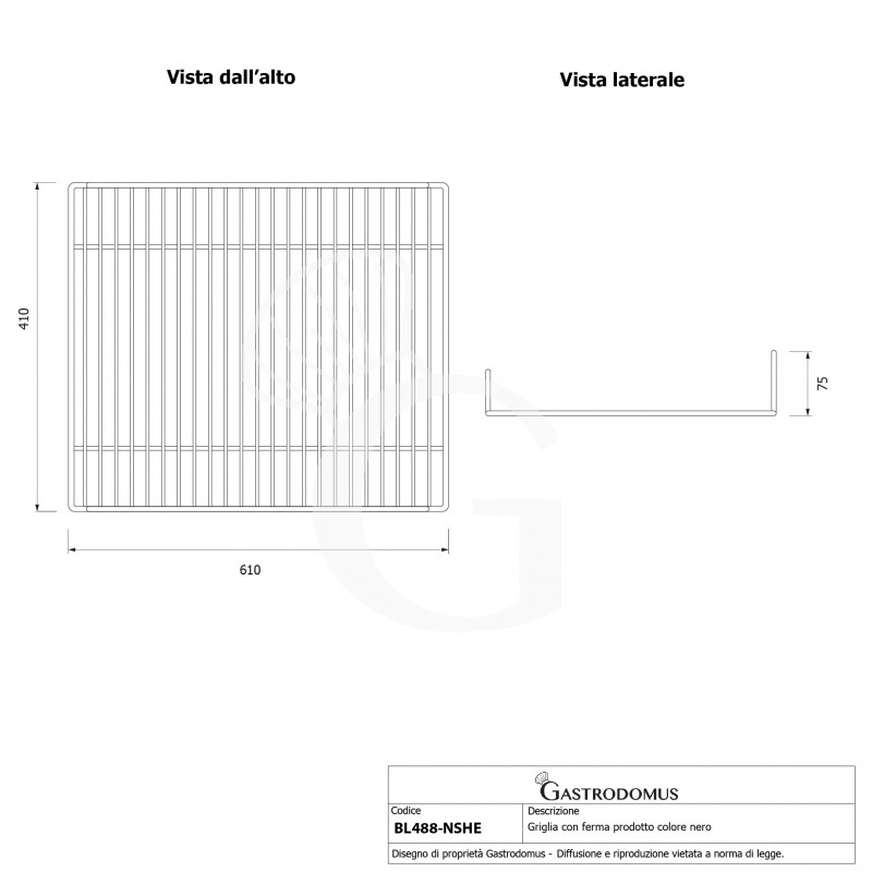 Rejilla con tope para producto, color negro, para BL488B