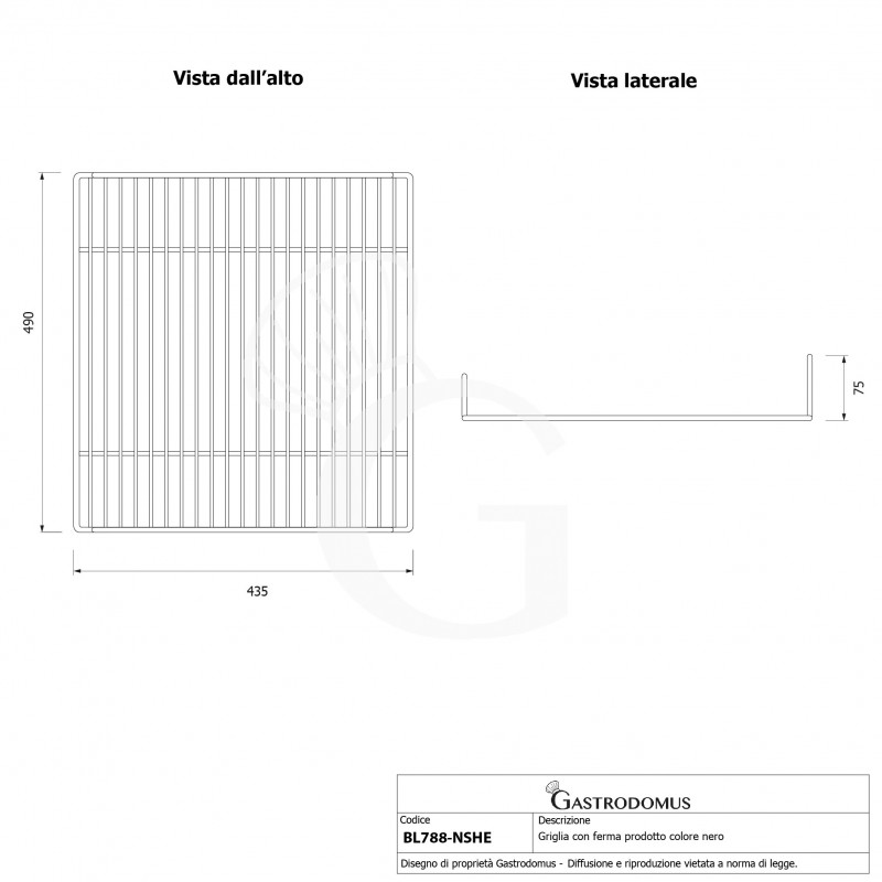 Rejilla con tope para producto, color negro, para BL788B