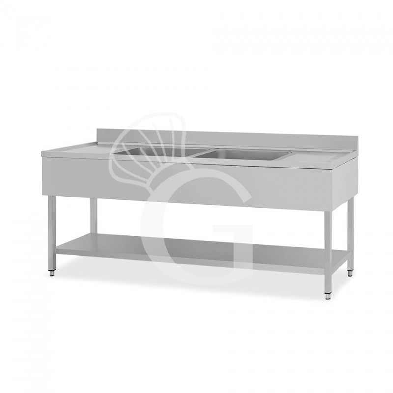 Fregadero con bastidor de acero inoxidable con 2 cubetas y 2 escurridores, estante y peto trasero 2000x600x950mm