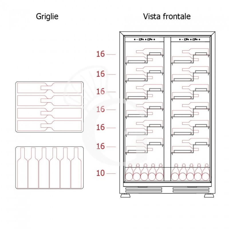 Vinoteca ventilada doble temperatura 480 LT 14 estantes 106 botellas +5°C/+22°C