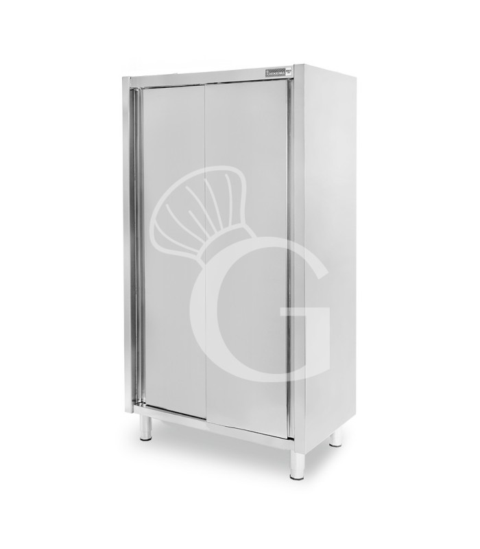 Armadio acciaio inox con 2 porte scorrevoli, 3 ripiani, L 1200 x P 700 x H 1800 mm