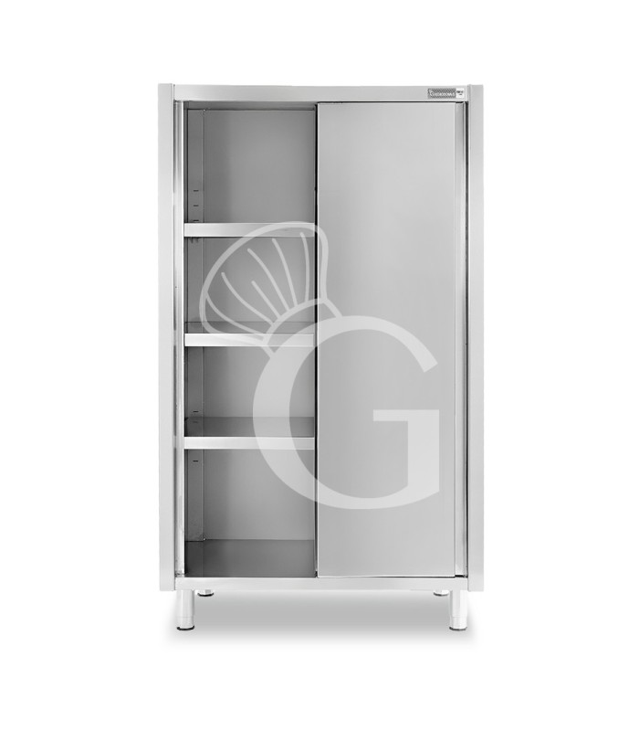 Armadio acciaio inox con 2 porte scorrevoli, 3 ripiani, L 1200 x P 700 x H 1800 mm