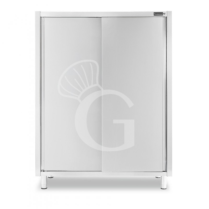 Armario de acero inoxidable con 2 puertas correderas, 3 estantes, L 1400 x P 700 x H 1800 mm.