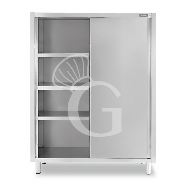 Armario de acero inoxidable con 2 puertas correderas, 3 estantes, L 1400 x P 700 x H 1800 mm.