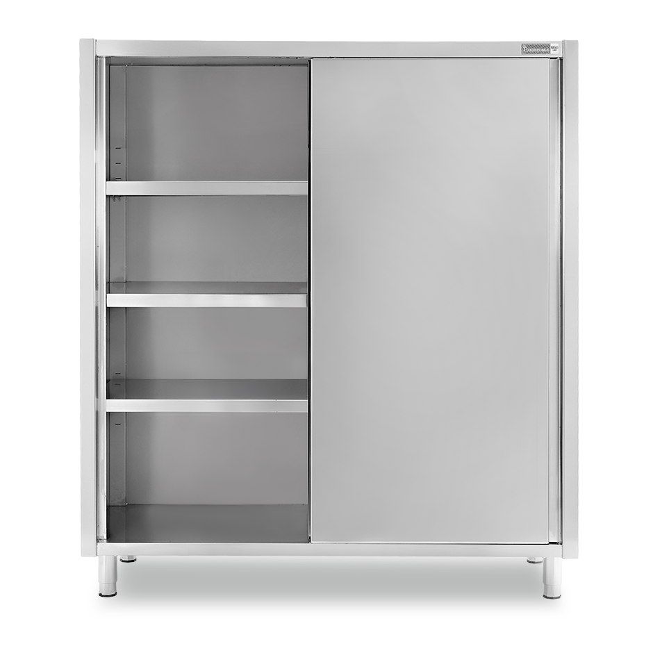 Armario de Acero Inoxidable con 2 Puertas Correderas, 3 Estantes, L 1600 x P 500 x H 1800 mm
