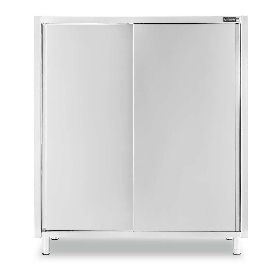 Armario de acero inoxidable con 2 puertas correderas, 3 estantes, L 1600 x P 600 x H 1800 mm