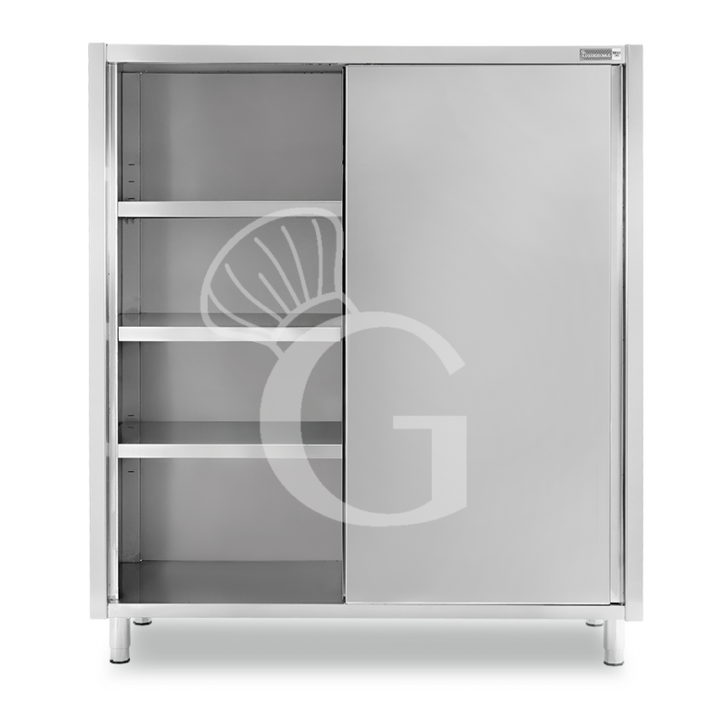 Armario de acero inoxidable con 2 puertas correderas, 3 estantes, L 1600 x P 600 x H 1800 mm