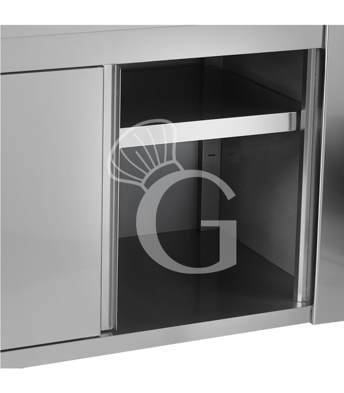 Mesa mural de acero con peto - puerta correderas - 3 cajones a la derecha - L1400 x P700 x H950mm
