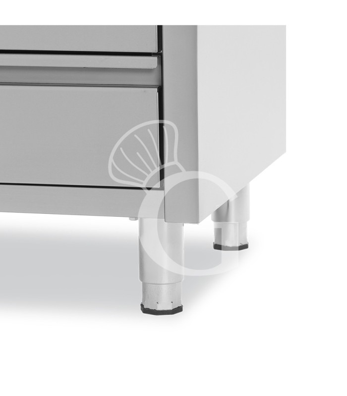 Mesa mural de acero con peto - puerta correderas - 3 cajones a la derecha - L1400 x P700 x H950mm
