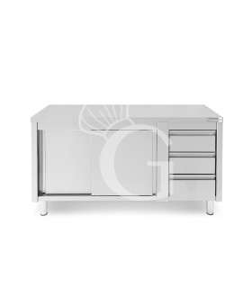 Mesa mural de acero – puertas correderas - 3 cajones a la derecha - L1600 x P600 x H850mm