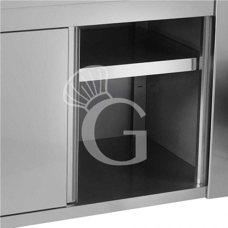 Mesa mural de acero – puertas correderas - 3 cajones a la derecha - L1600 x P600 x H850mm