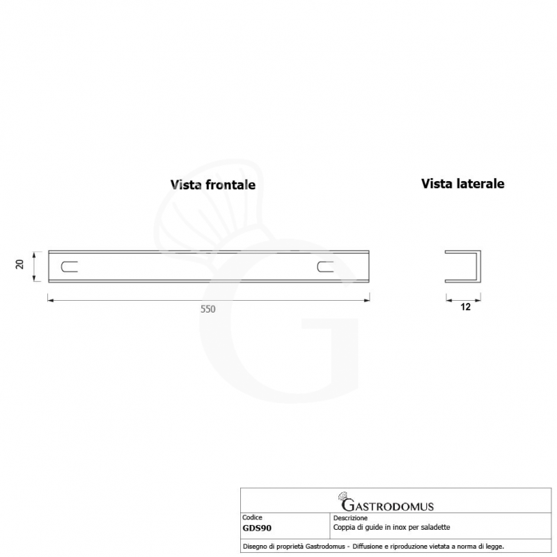 Par de guías de acero inoxidable para mesas frias para ensaladas