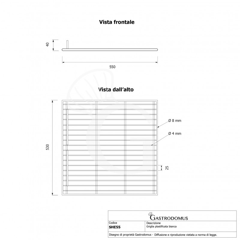 Rejillas plastificadas con tope - L 530 mm x P 550 mm