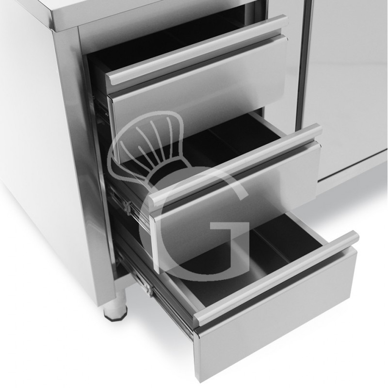 Mesa con armario, puertas correderas, 3 cajones a la izquierda, L 1400 x P 600 x H 850 mm