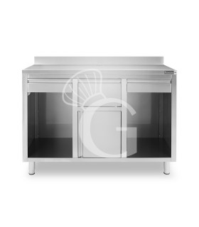 Mueble bar para cafetera con cajones, tolva recogeposos y encimera inox con peto – 1500 × 600 × 1150 mm