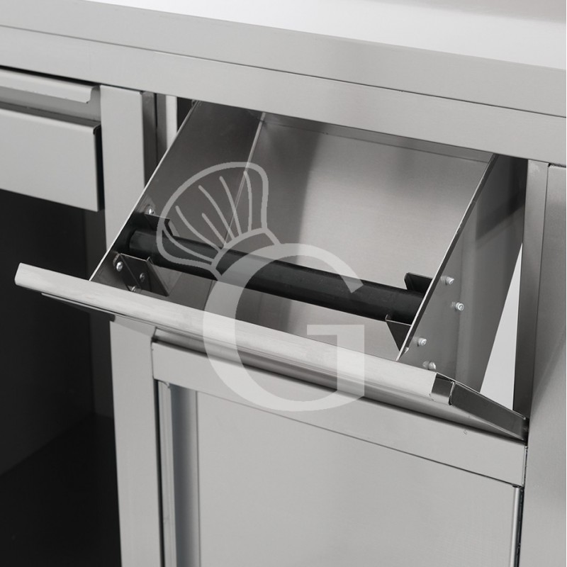 Contrabarra bar para máquina de café con cajones, tolva y encimera de acero inoxidable con peto – L 1500 x P 600 x H 1150 mm